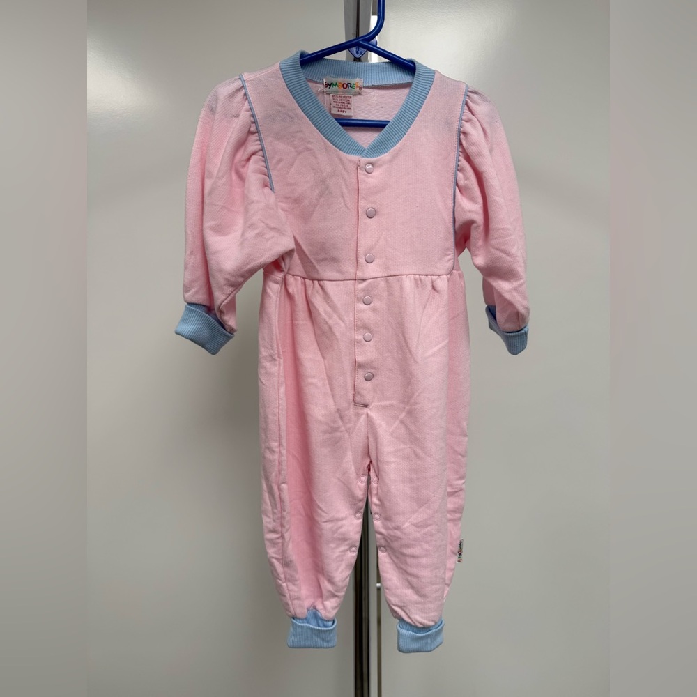 Vintage Gymboree Pink Onesie with Blue Trim